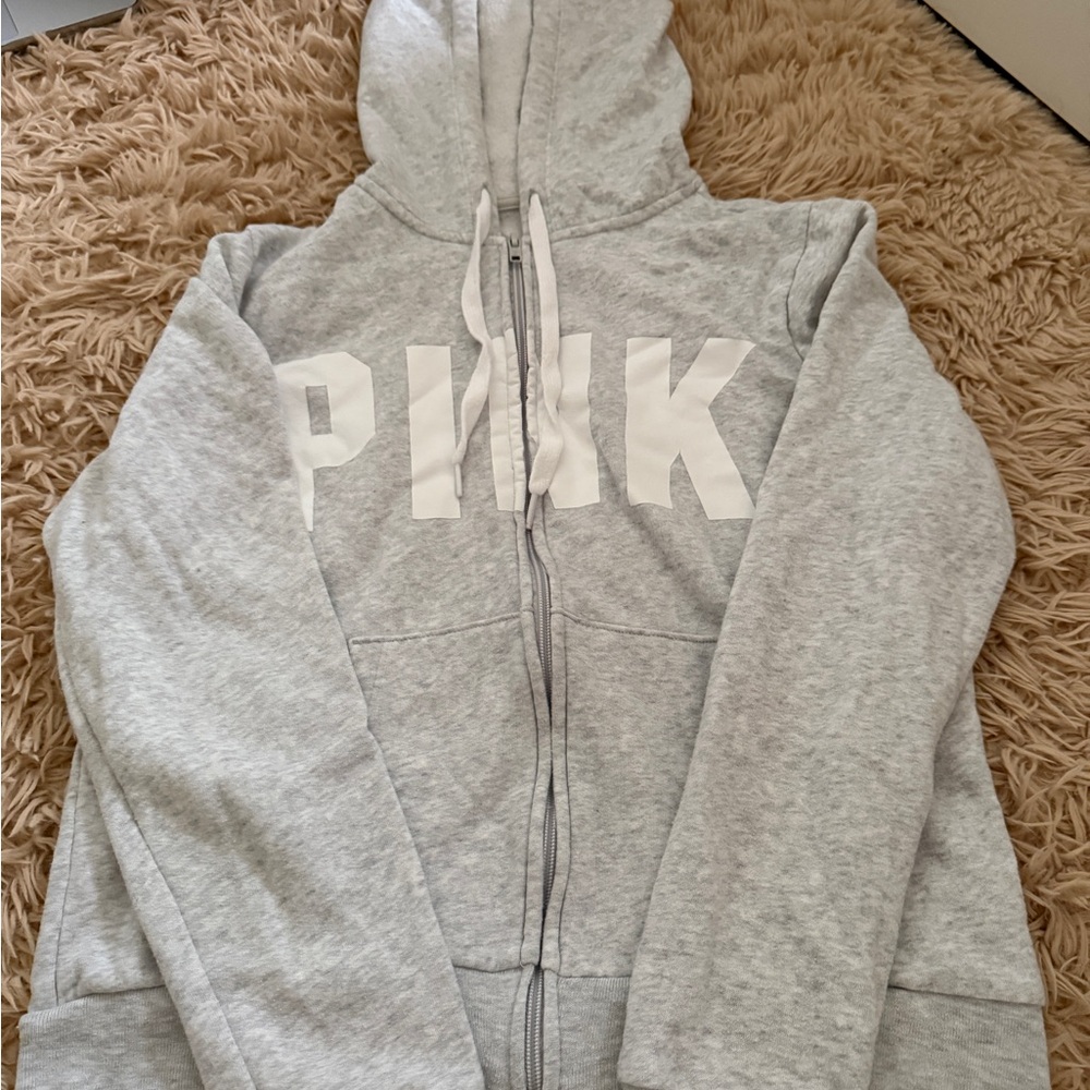 grey victoria's secret PINK zip-up hoodie